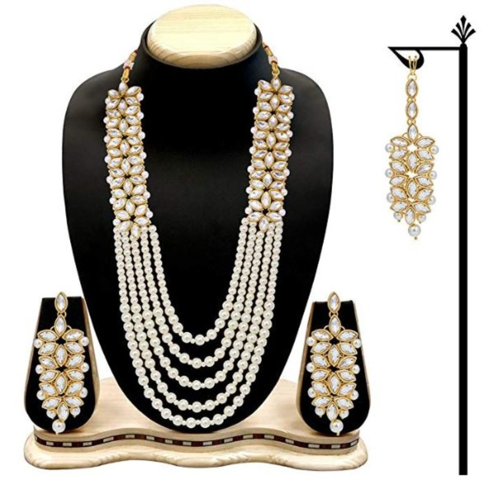 Women's Indian Pearl Bridal Necklace+Earrings Set